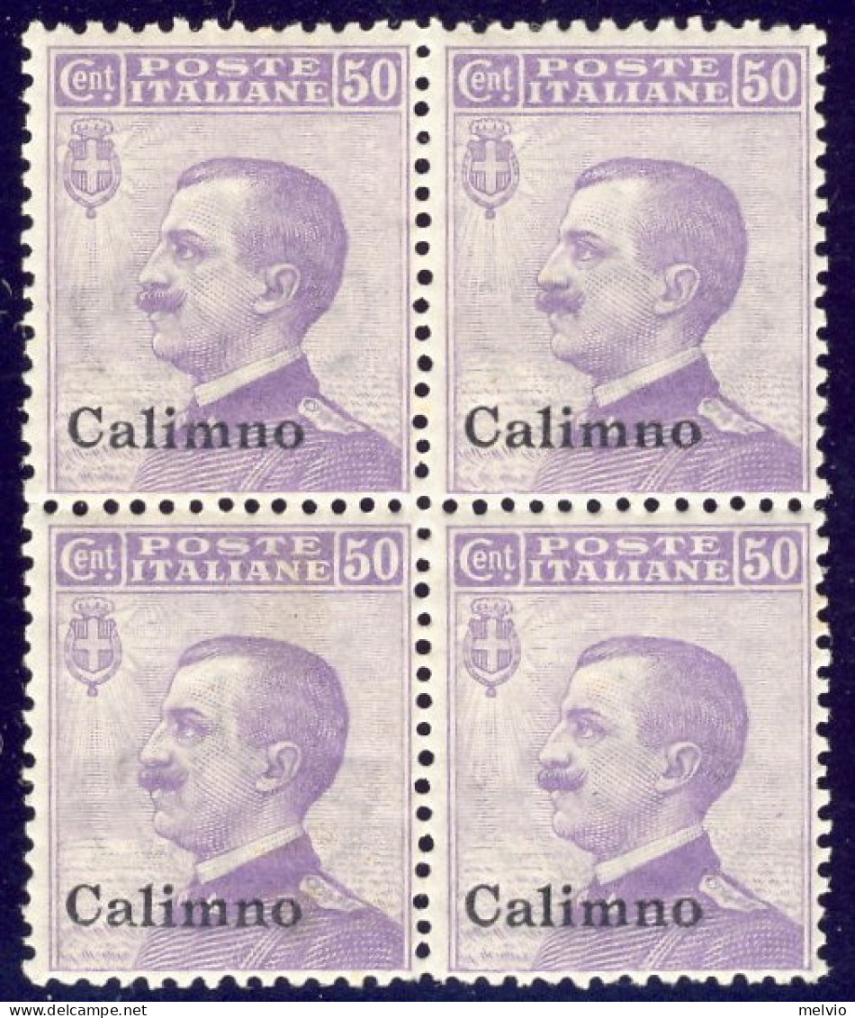 1912-Calimno (MNH=**) Quartina 50c. Violetto Cat.Sassone Euro 15 - Egée (Calino)