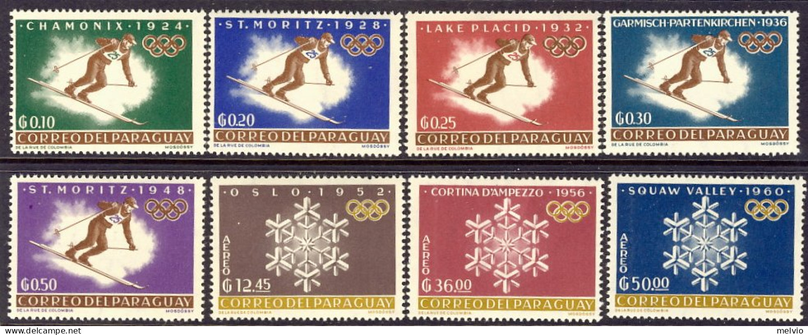 1964-Paraguay (MNH=**) S.8v."Olimpiadi Invernali Da Chamonix A Squaw Valley" - Paraguay