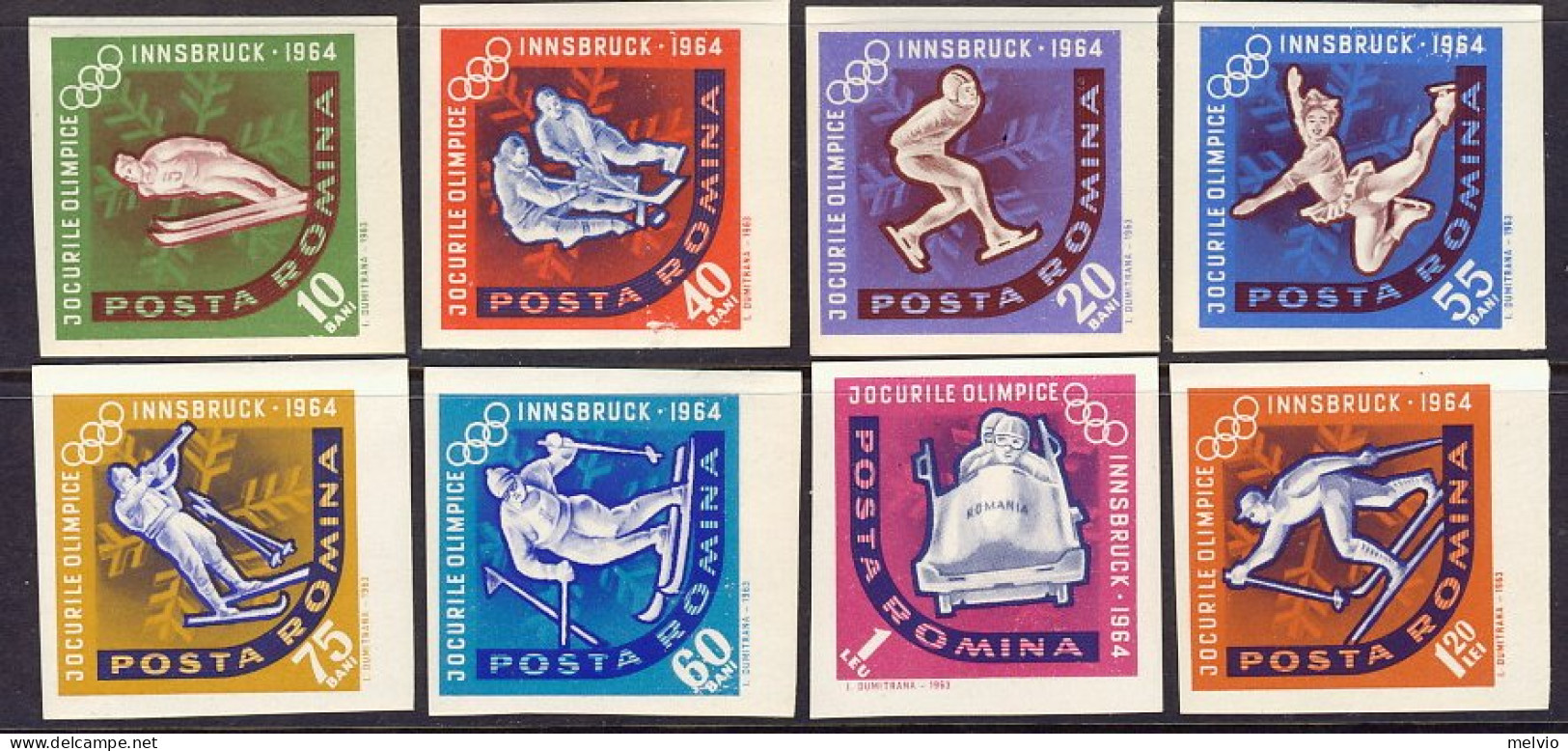 1964-Romania (MNH=**) S.8v.non Dentellati " Olimpiadi Invernali Di Innsbruck" - Otros & Sin Clasificación