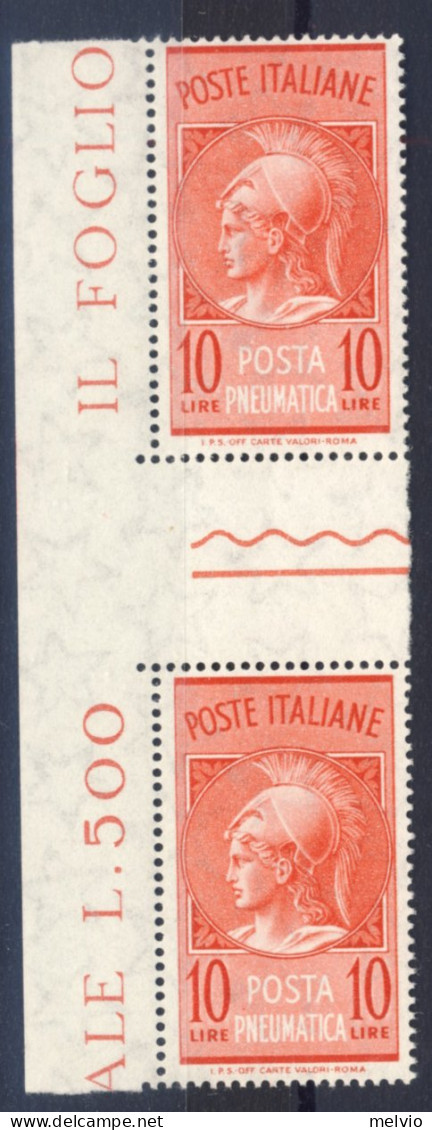 1966-Italia (MNH=**) Coppia Del Posta Pneumatica L.10 Con Interspazio Di Gruppo - 1946-60: Ungebraucht