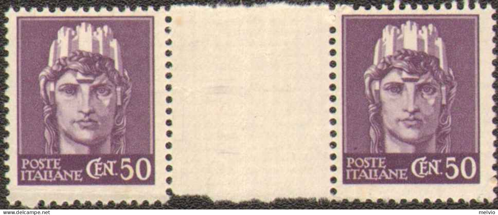 1945-Italia (MNH=**) Coppia Del 50c.Imperiale Senza Fasci Con Interspazio Di Gru - Nuevos