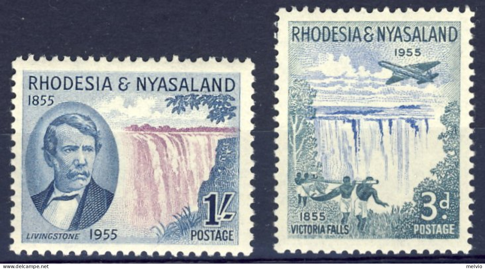 1955-Rodesia & Nyasaland (MNH=**) S.2v."Centenario Della Scoperta Delle Cascate  - 1915-1921 Protectorat Britannique