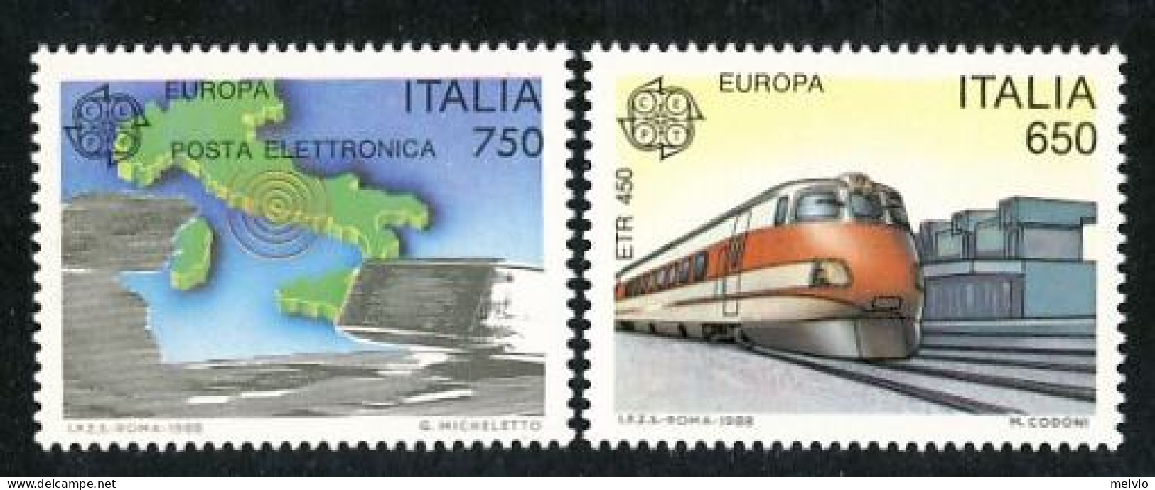 1988-Italia (MNH=**) S.2v."Europa Cept Mezzi Di Trasporto E Di Comunicazione"cat - 1946-60: Ungebraucht
