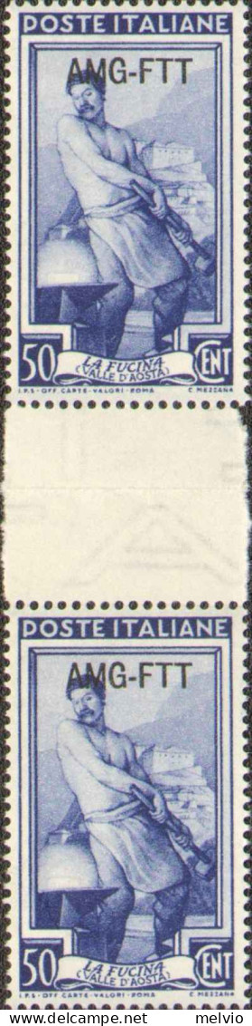 1950-Trieste AMG-FTT(MNH=**) Coppia 50c.Italia Al Lavoro Con Interspazio Di Grup - Ungebraucht