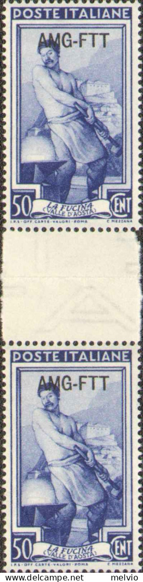 1950-Trieste AMG-FTT(MNH=**) Coppia 50c.Italia Al Lavoro Con Interspazio Di Grup - Ongebruikt