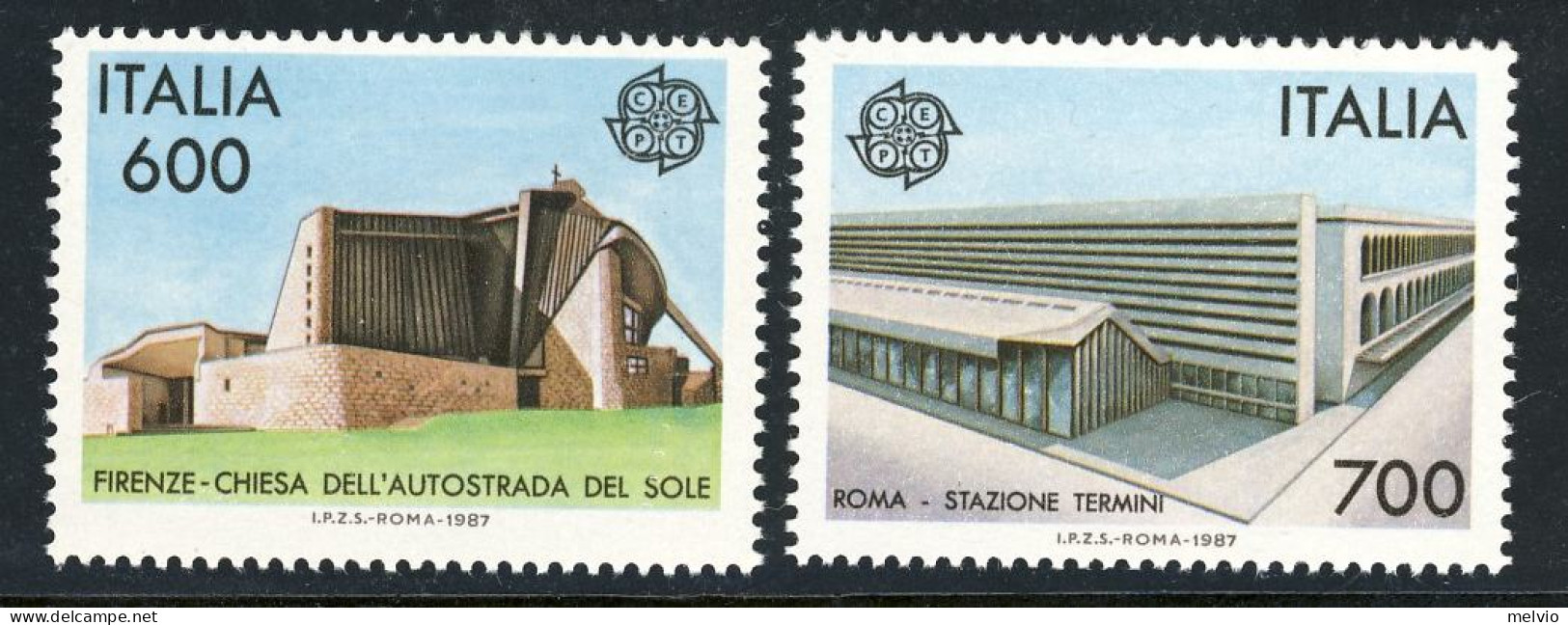 1987-Italia (MNH=**) S.2v."Europa Cept Architettura Moderna"cat.Sassone Euro 18 - 1946-60: Mint/hinged