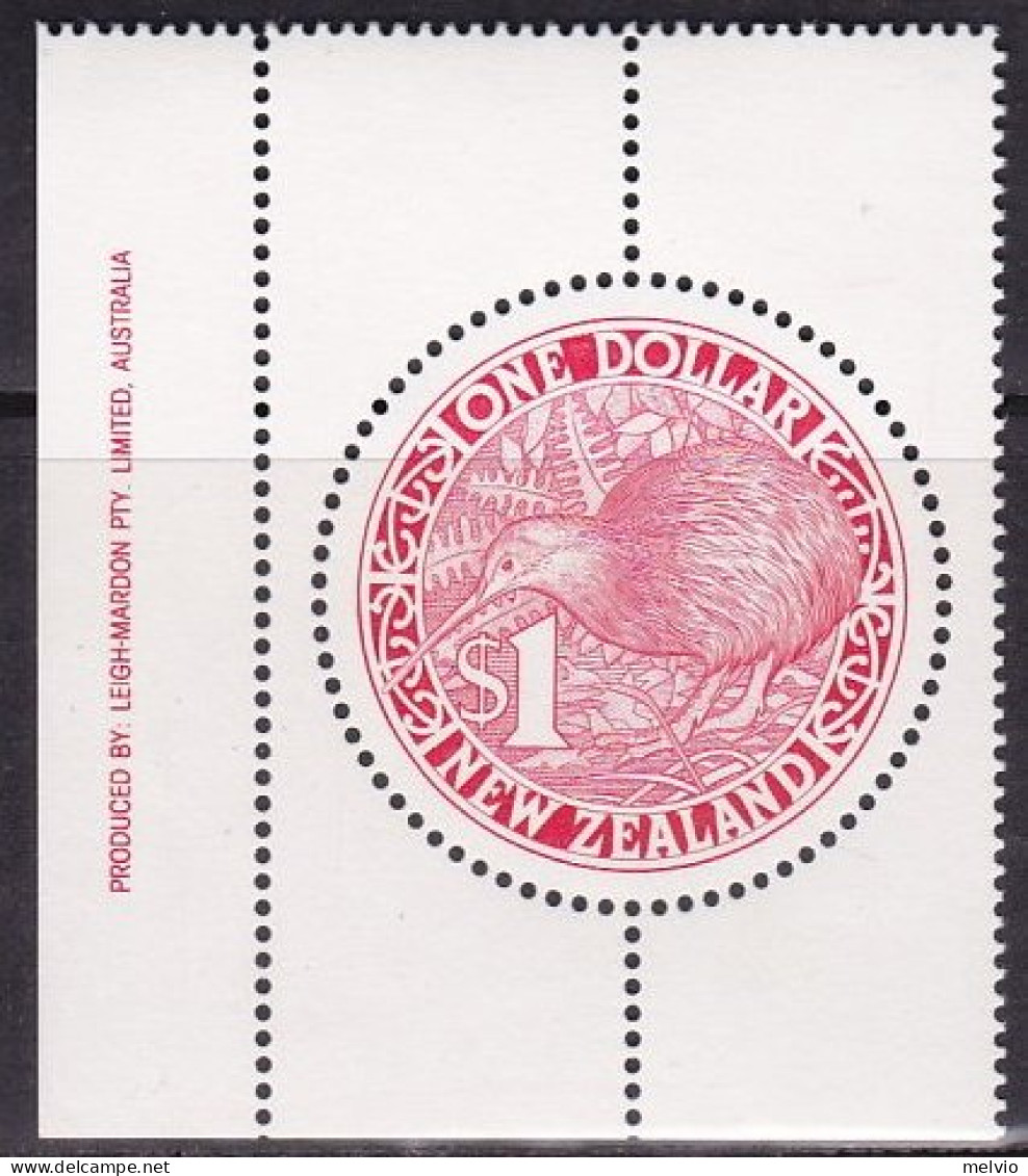 1991-Nuova Zelanda (MNH=**) S.1v."Kiwi,1dollar Rosso" - Sonstige & Ohne Zuordnung