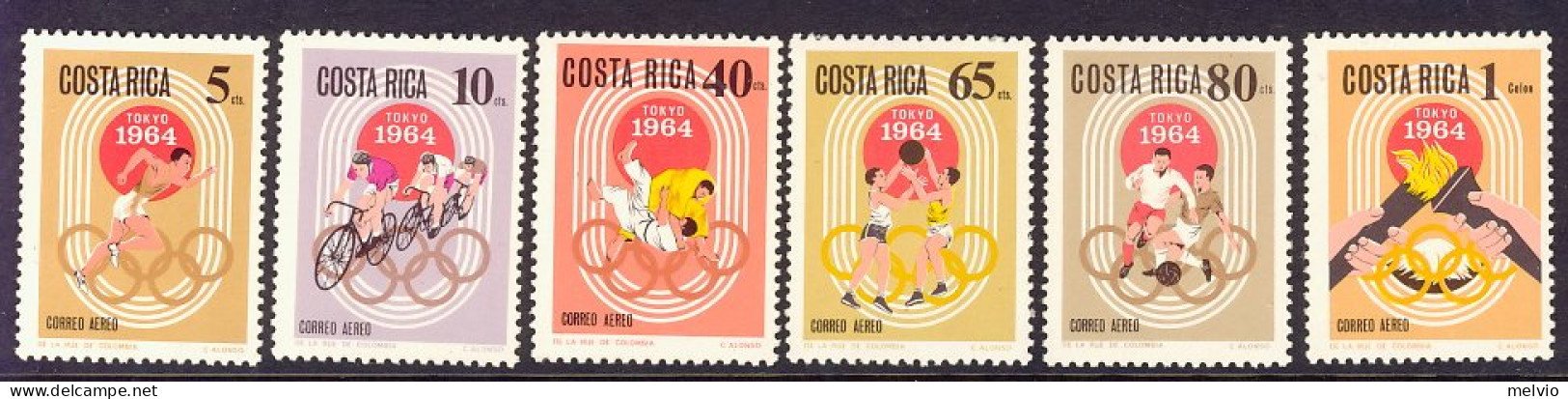 1964-Costa Rica (MNH=**) S.6v."Olimpiadi Di Tokyo" - Costa Rica