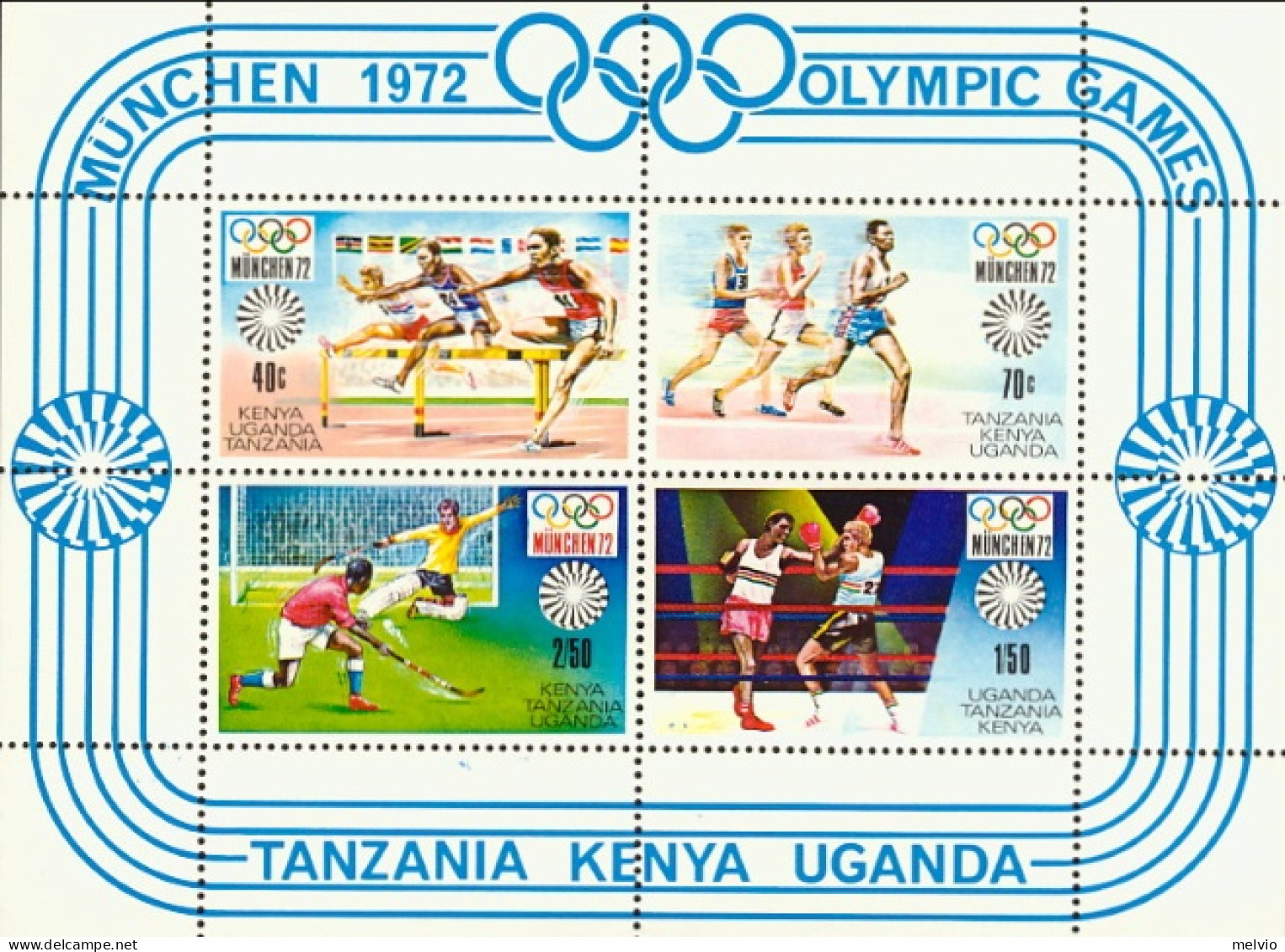1972-Tanzania (MNH=**) Kenya Uganda Foglietto S.4v." Olimpiadi Di Monaco" - Tanzania