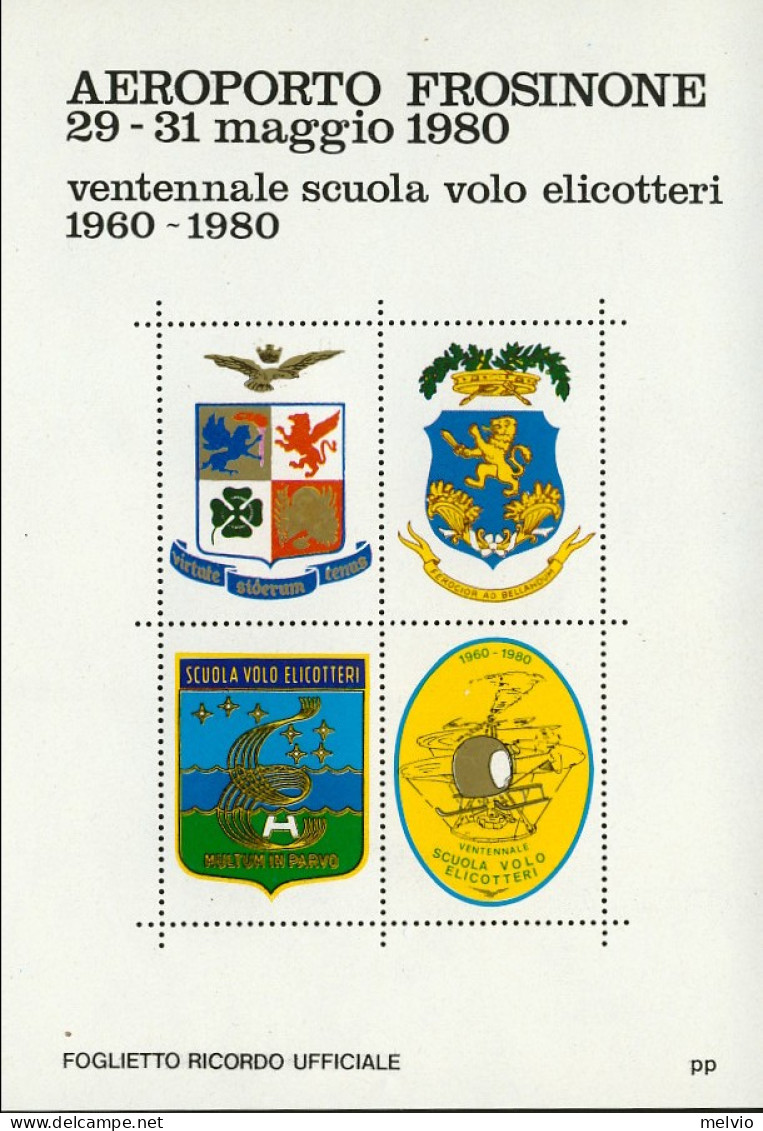 1980-Italia (MNH=**) Foglietto Ricordo Ufficiale S.4v."Ventennale Scuola Volo El - Erinofilia
