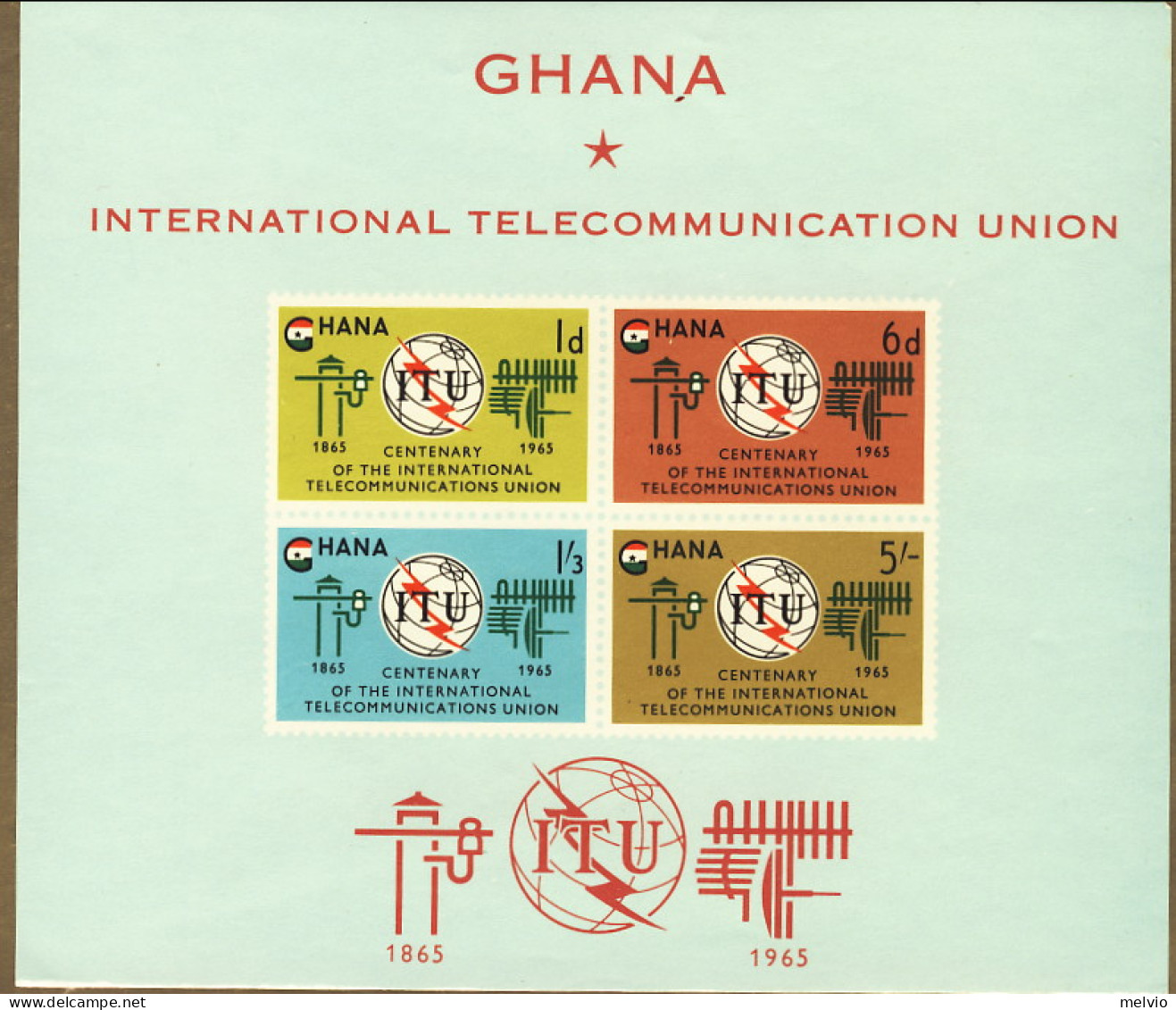 1965-Ghana (MNH=**) Foglietto S.4v."Unione Internazionale Telecomunicazioni" - Ghana (1957-...)