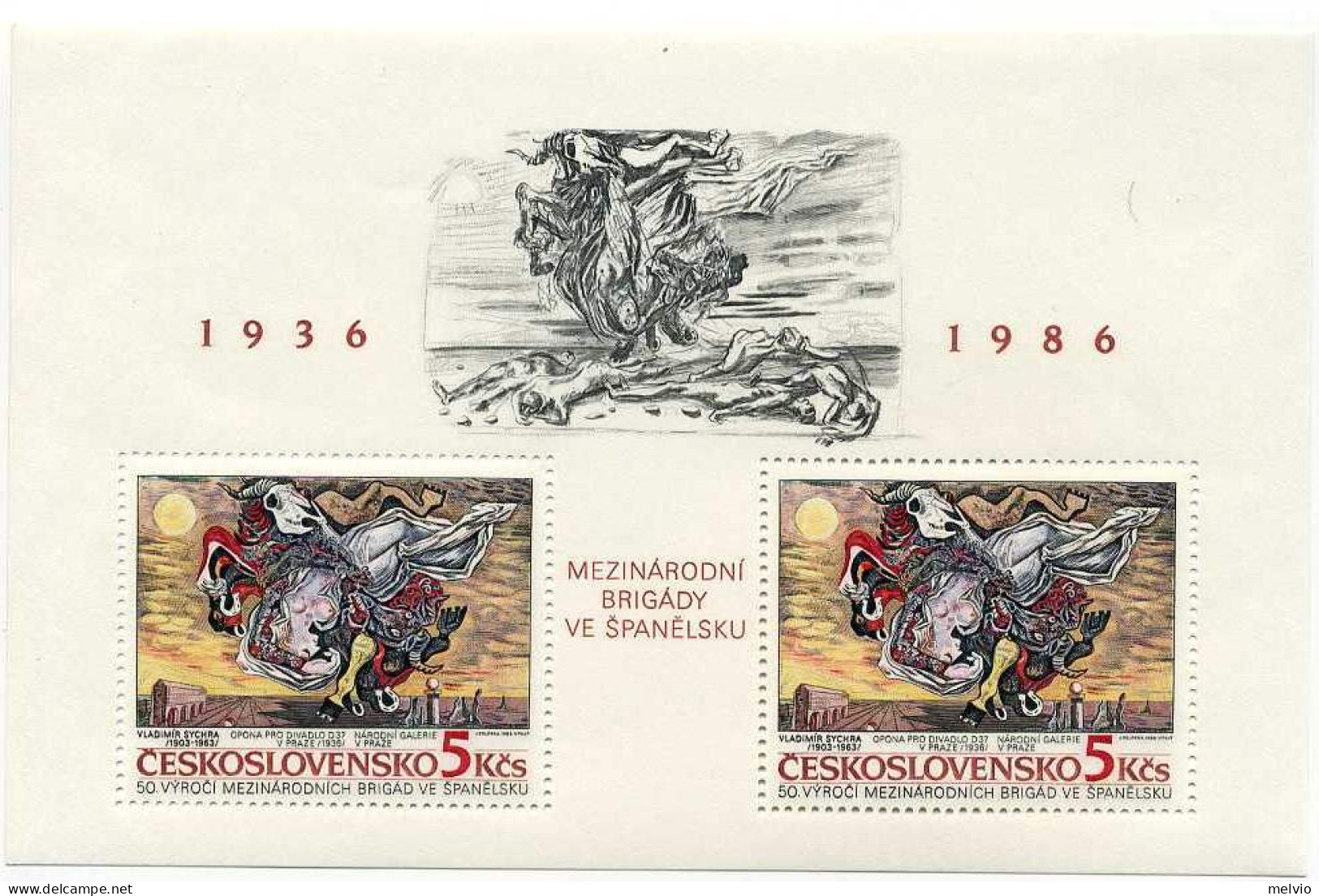 1986-Cecoslovacchia (MNH=**) Foglietto Due Valori "50 Anniversario Della Creazio - Other & Unclassified