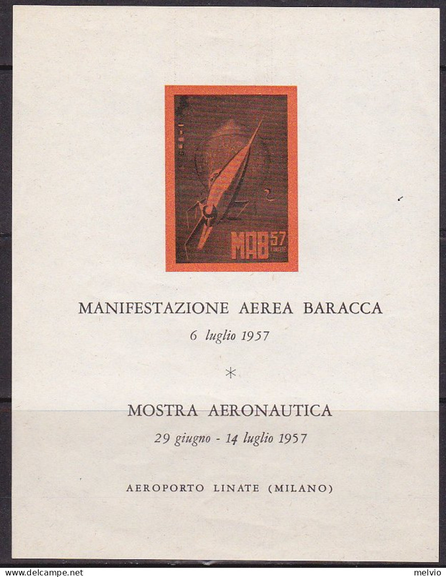 1957-Italia (MNH=**) Foglietto Erinnofilo Manifestazione Aerea Baracca Mostra Ae - Erinnophilie