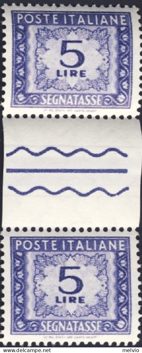 1955-Italia (MNH=**) Coppia Segnatasse L.5 Filigrana Stelle Violetto Con Intersp - 1946-60: Nieuw/plakker