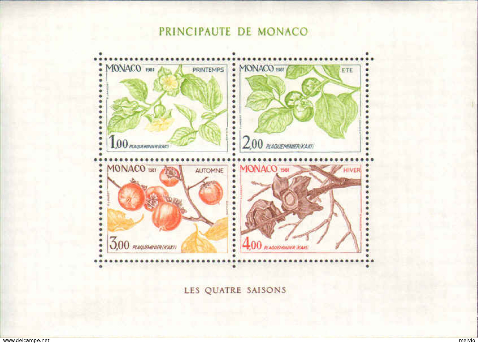 1981-Monaco (MNH=**) Foglietto S.4v."Le 4 Stagioni Ed Evoluzione Dei Frutti Il K - Other & Unclassified