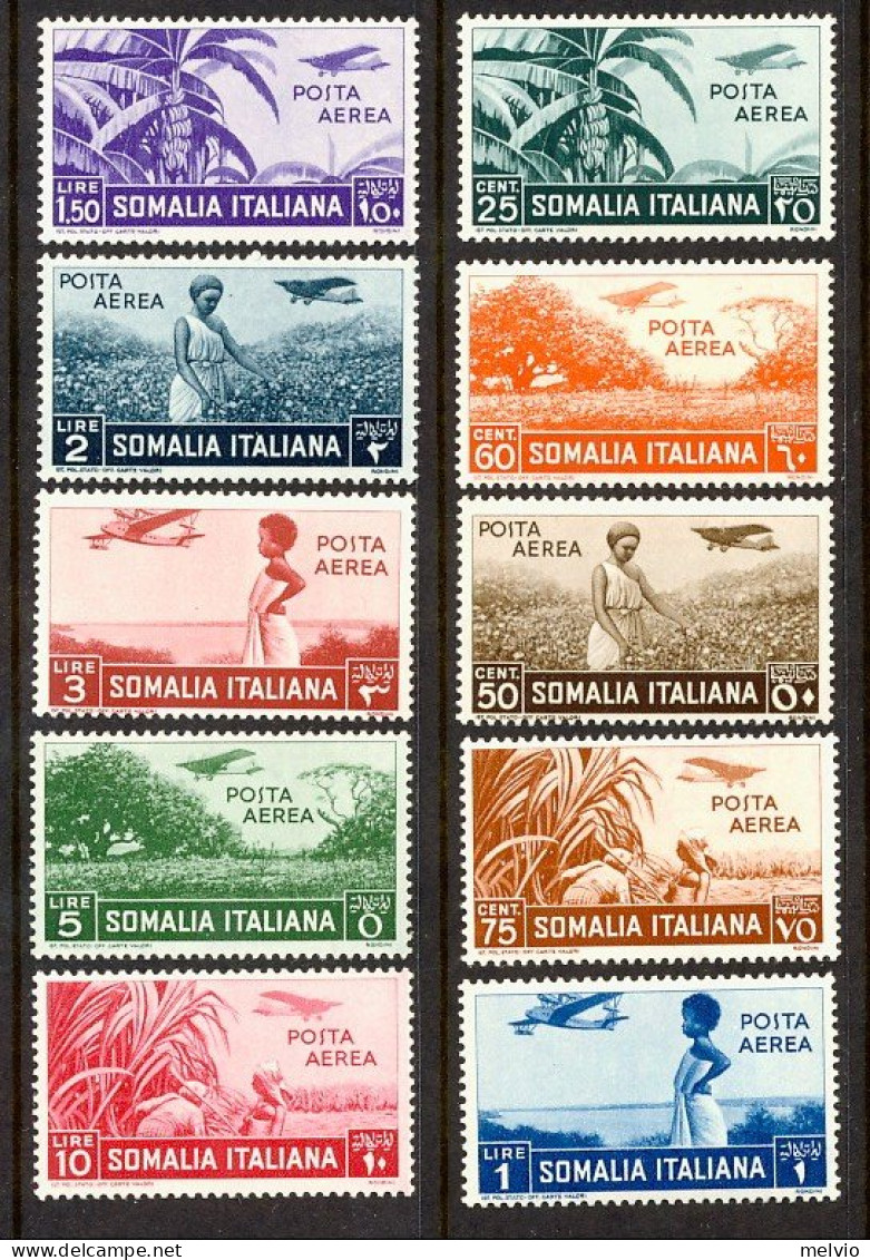 1936-Somalia (MNH=**) Posta Aerea S.10v."Soggetti Africani"firmati Biondi Cat.Sa - Somalië