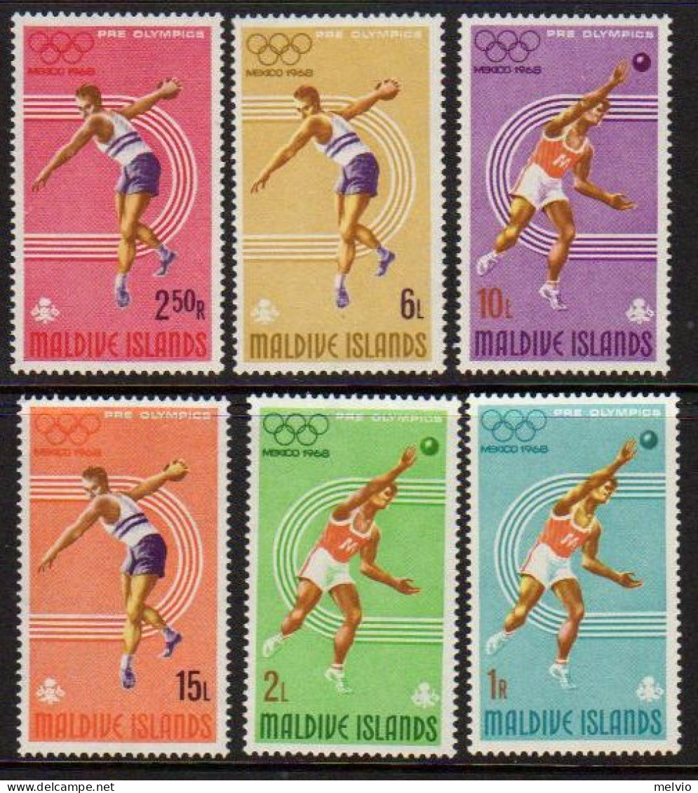 1968-Maldive (MNH=**) S.6 V."Giochi Olimpici Mexico" - Maldive (1965-...)
