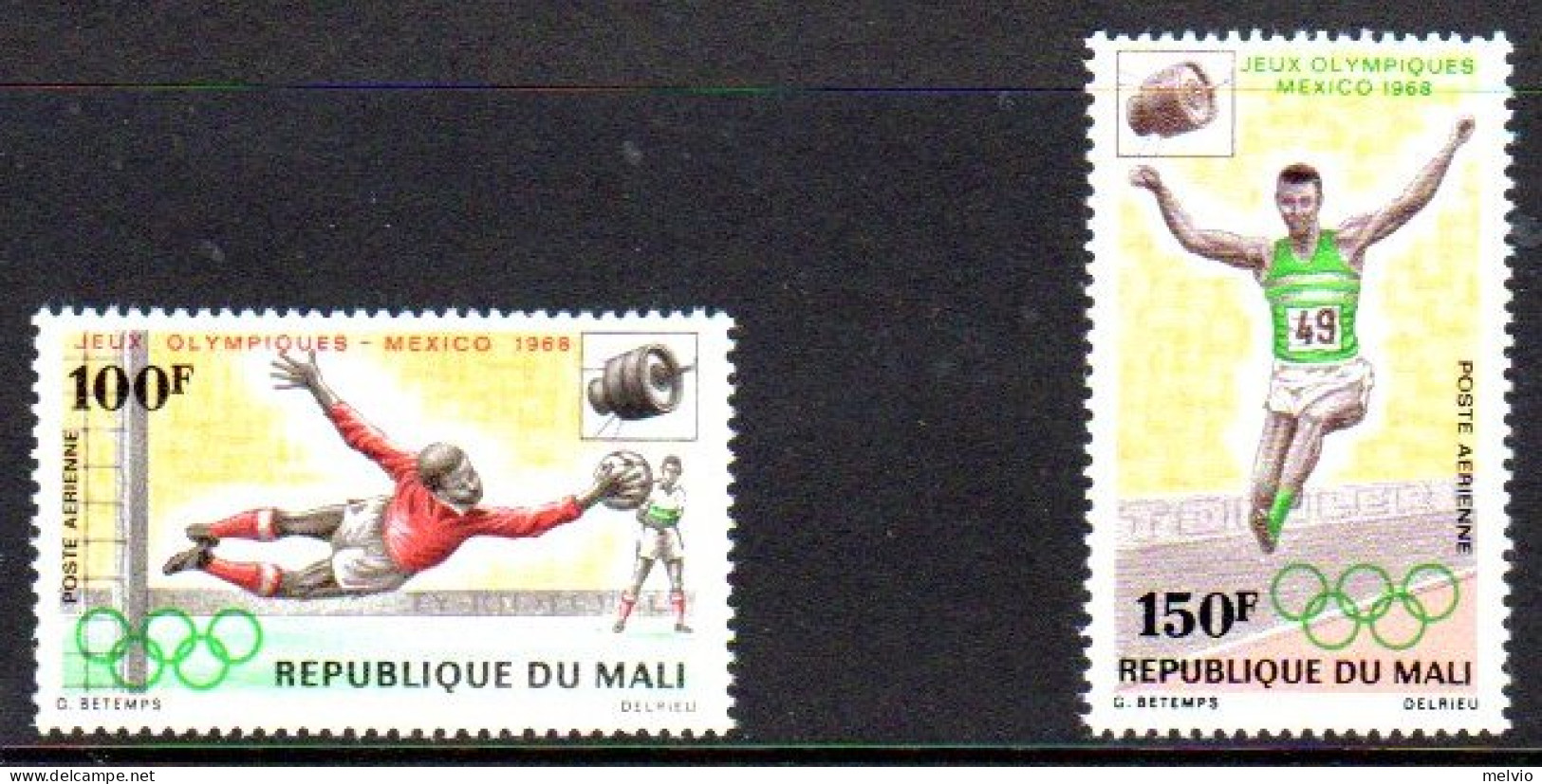 1968-Mali (MNH=**) S.2 V."Giochi Olimpici Mexico" - Mali (1959-...)