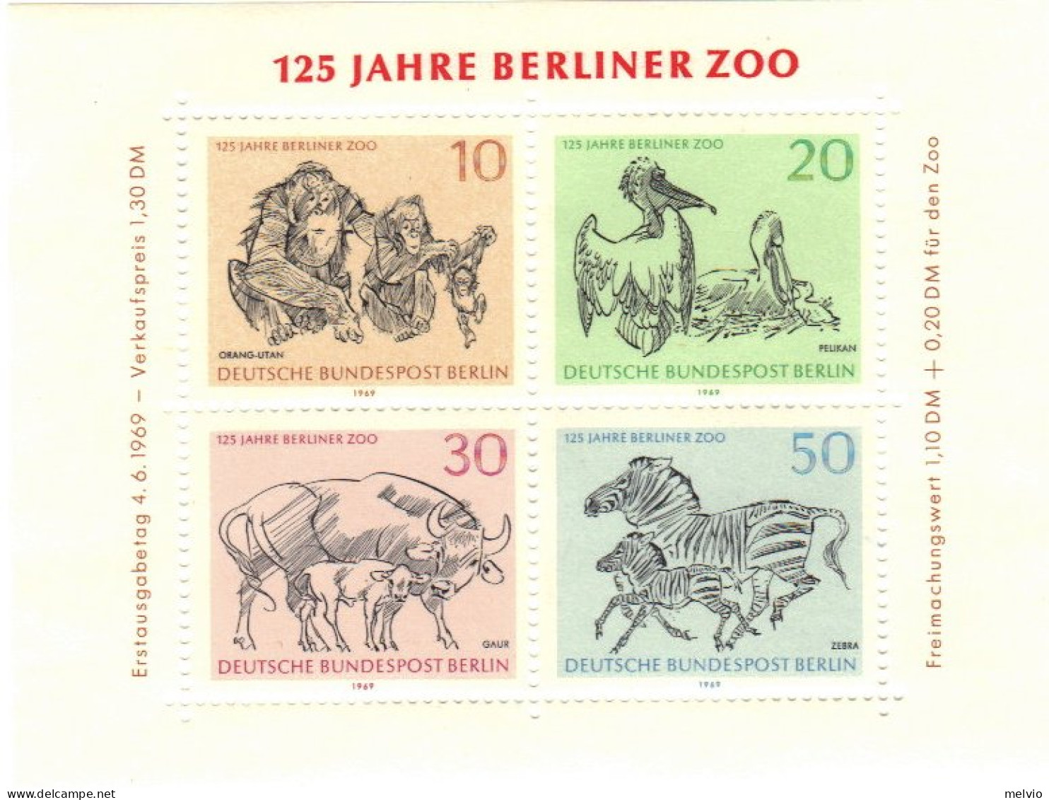 1969-Germania (MNH=**) S.4v."zoo Di Scimmie Pellicani Bufali Zebre"cat.Unificato - Ongebruikt