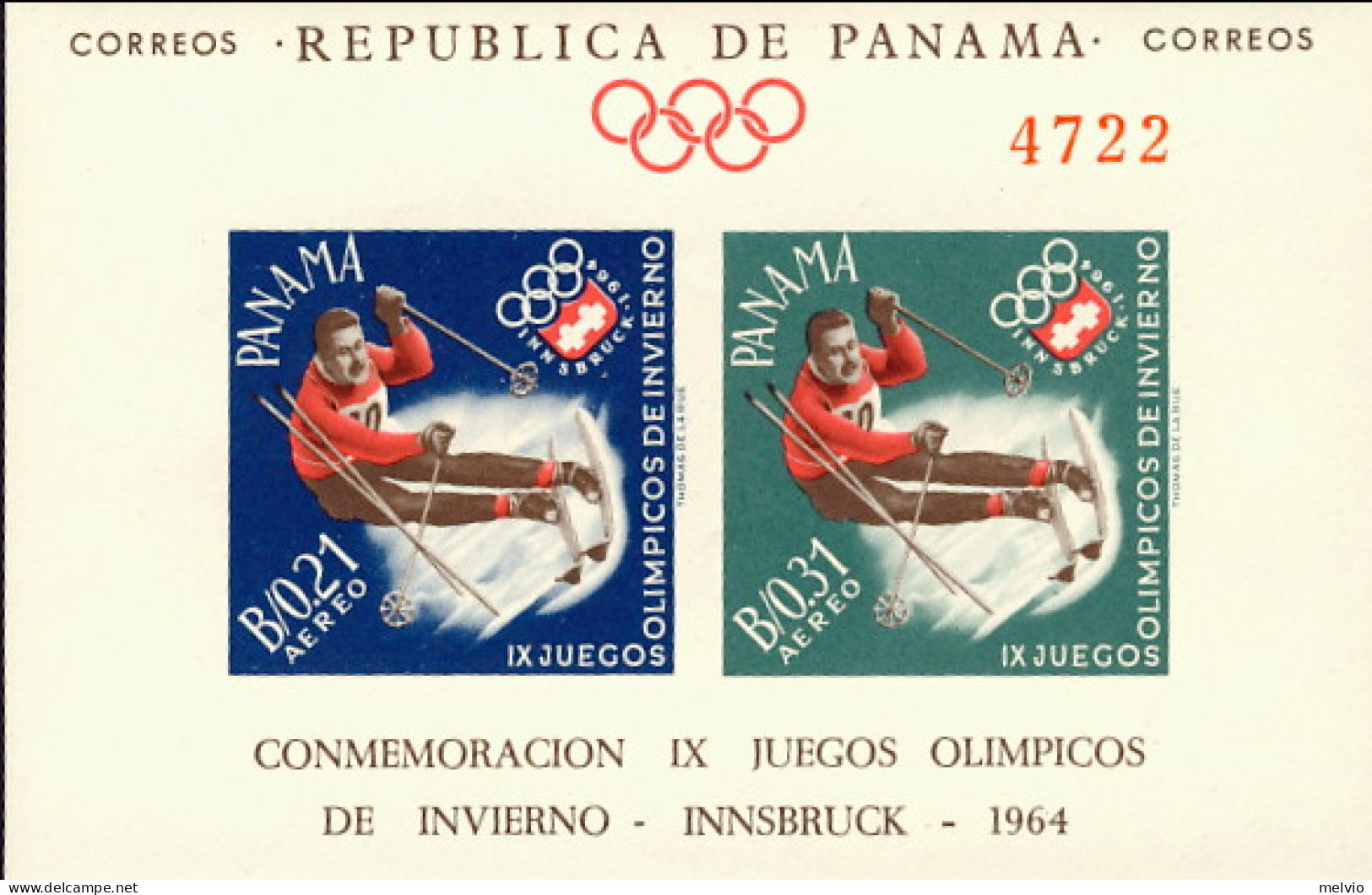 1964-Panama (MNH=**) Foglietto Non Dentellato S.2v." Olimpiadi Di Innsbruck" - Panama