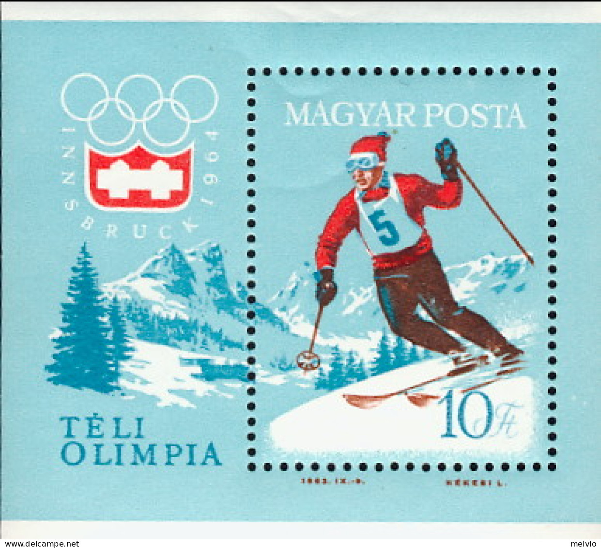 1964-Ungheria (MNH=**) Foglietto S.1v." Olimpiadi Di Innsbruck" Cat.Yvert Euro 1 - Other & Unclassified