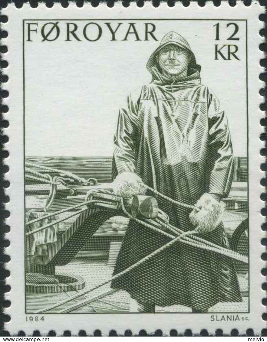 1984-Faeroer (MNH=**) 12k."timoniere Alla Sbarra Aspetti Della Pesca Faeroese" - Féroé (Iles)