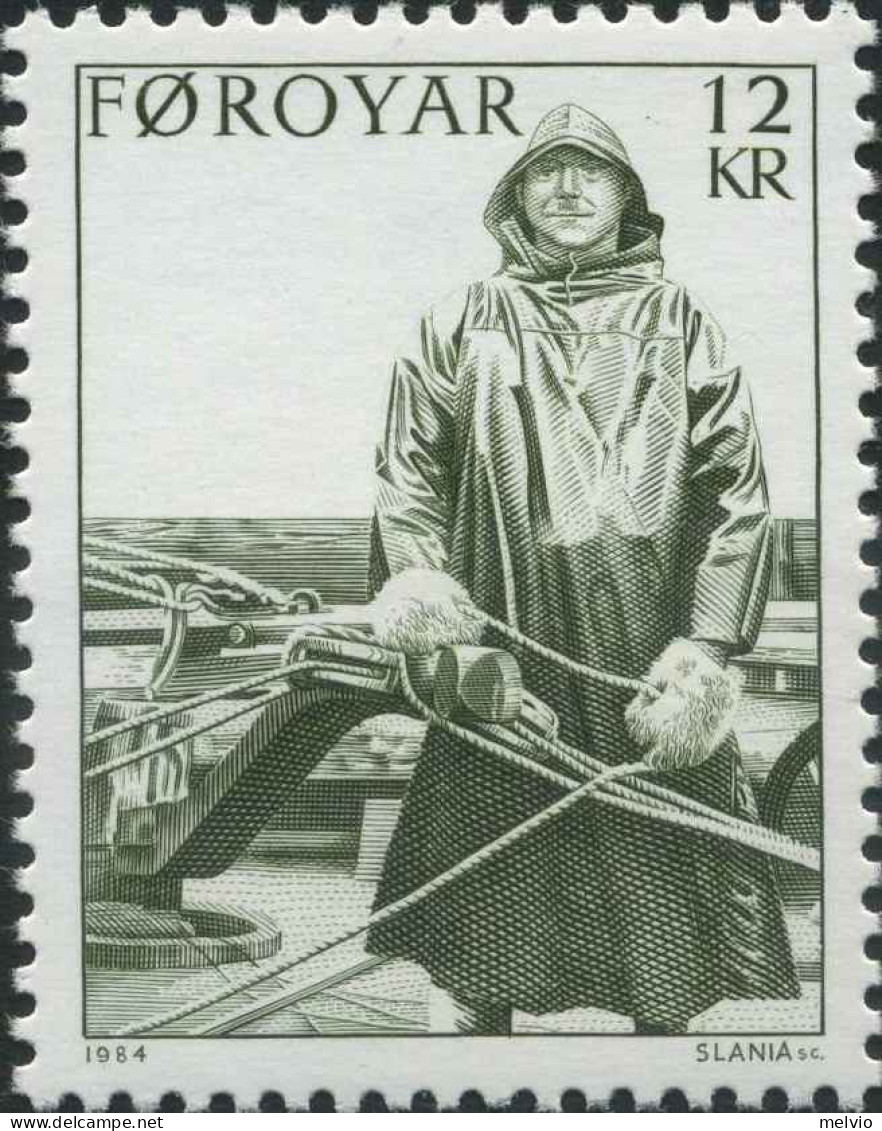 1984-Faeroer (MNH=**) 12k."timoniere Alla Sbarra Aspetti Della Pesca Faeroese" - Isole Faroer