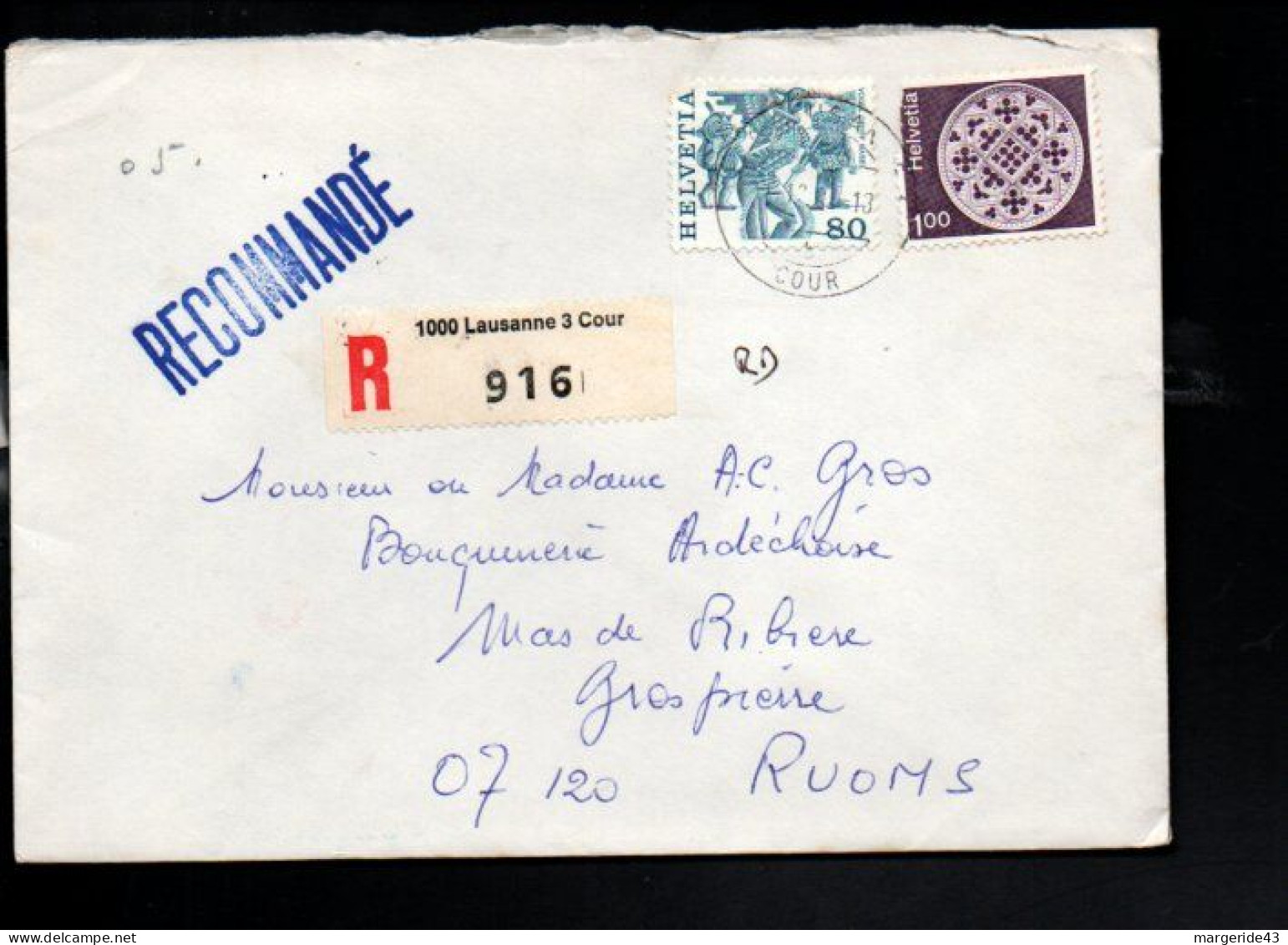 SUISSE AFFRANCHISSEMENT COMPOSE SUR LETTRE RECOMMANDEE POUR LA FRANCE 1982 - Storia Postale