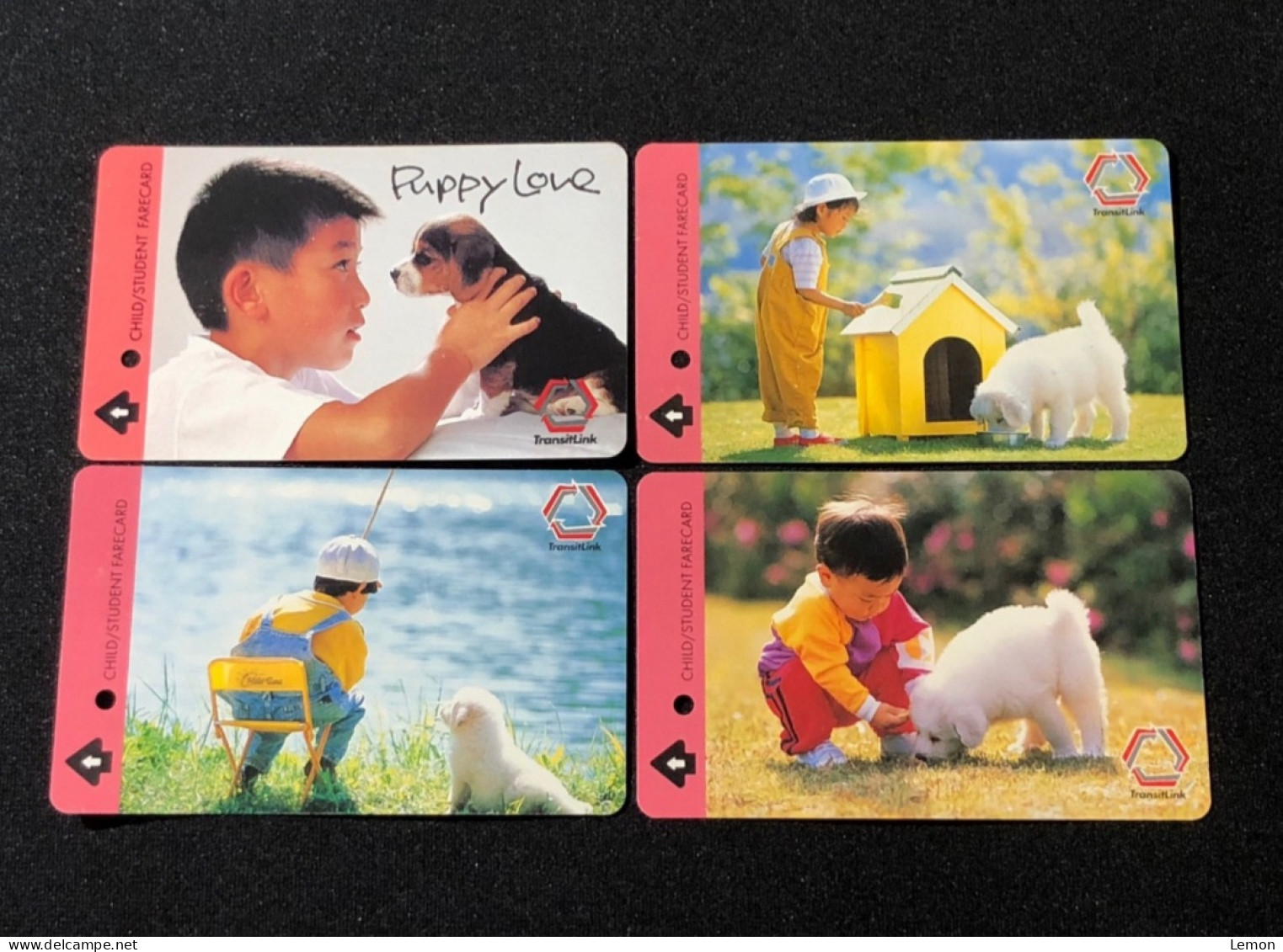 Singapore SMRT TransitLink Metro Train Subway Ticket Card, Boy And Dog, Set Of 4 Used Cards - Singapour