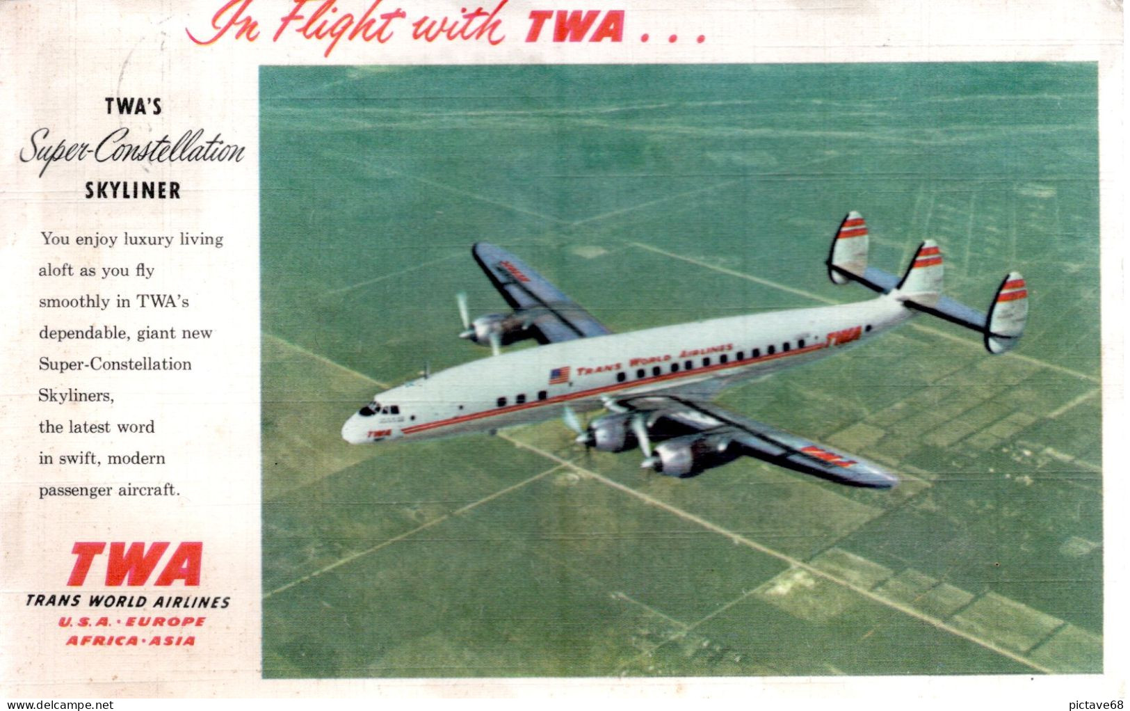 FRANCE /   BELLE CARTE AVEC UN SUPER CONSTELLATION DE LA COMPAGNIE TWA DE 1954 - Airplanes