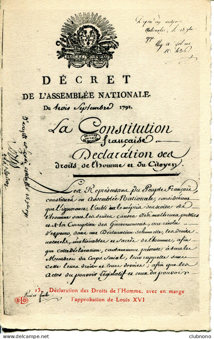 CPA -DECRET DE L'ASSEMBLEE NATIONALE - Evènements