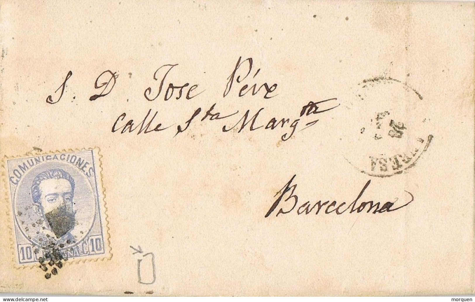 54883. Carta Entera MANRESA (Barcelona) 1873. AMADEO. Sello VARIEDAD 121A - Lettres & Documents