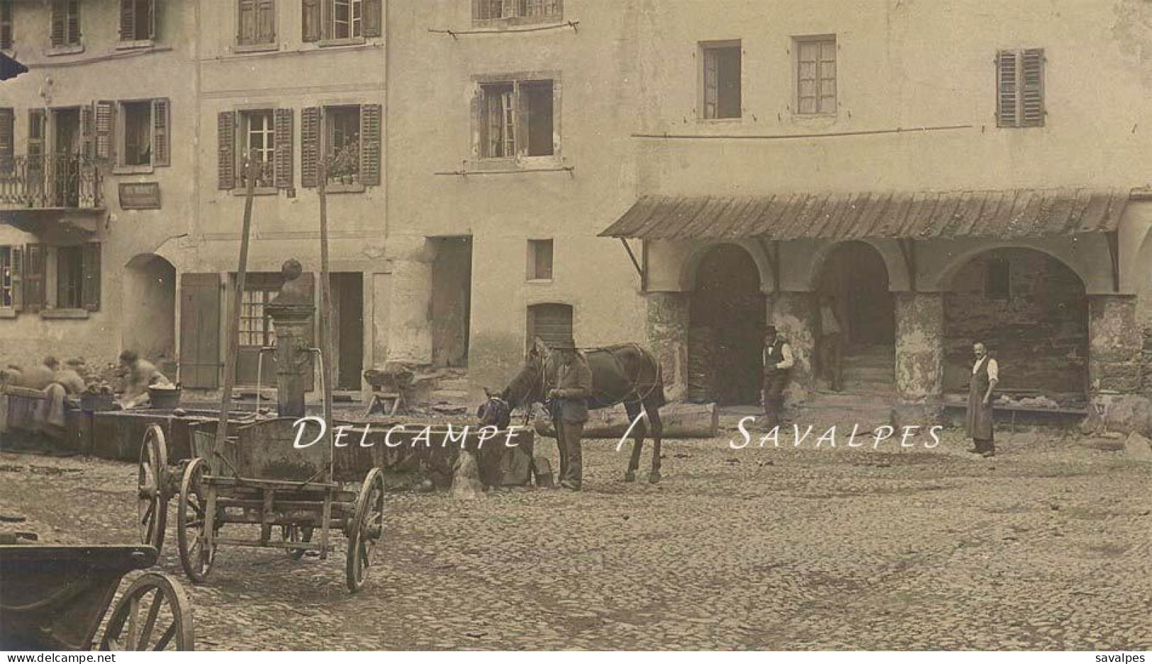 Suisse Valais Martigny * Sembrancher Place Fontaine * Photo Originale 1902 - Luoghi