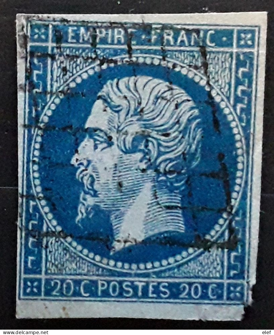 Empire No 14 A,  20 C Bleu Obl GRILLE , BTB Cote 50 Euros - 1853-1860 Napoleon III