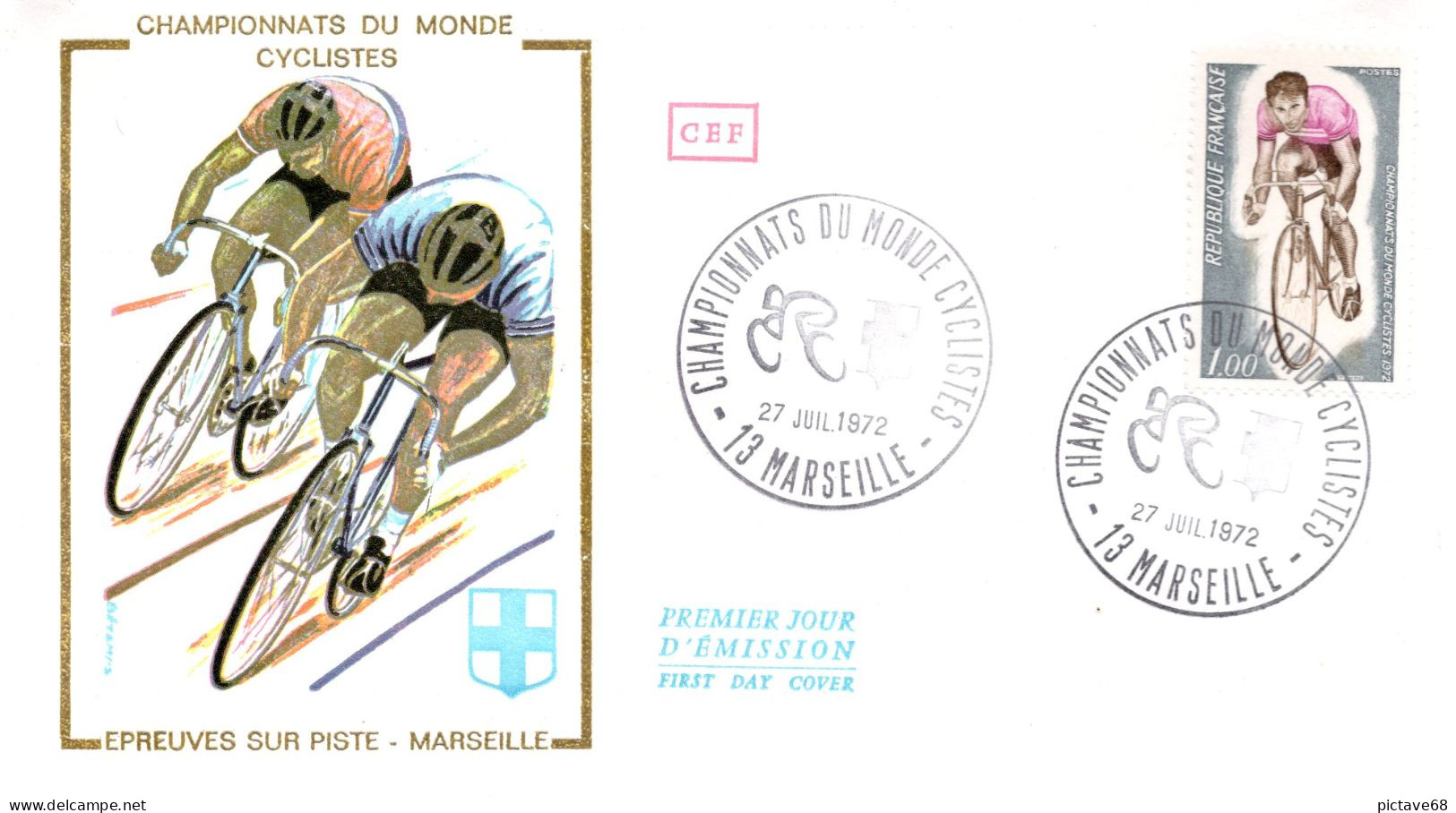 FRANCE /   BELLE ENVELOPPE CHAMPIONAT DU MONDE CYCLISTE SUR PISTE A MARSEILLE LE 27/07/1972 - Radsport