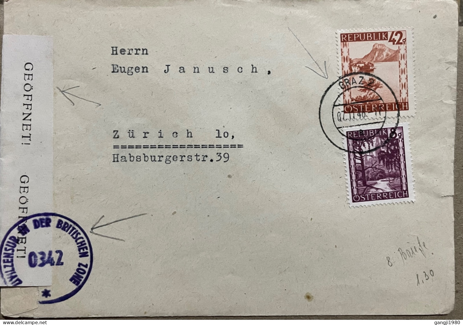 AUSTRIA 1946, ADVERTISING KURT GATNAR, DOUBLE CENSOR COVER, USED TO SWITZERLAND, GRAZ CITY CANCEL - Covers & Documents