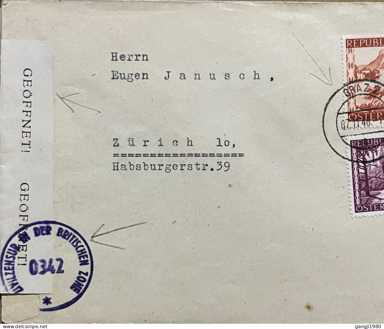 AUSTRIA 1946, ADVERTISING KURT GATNAR, DOUBLE CENSOR COVER, USED TO SWITZERLAND, GRAZ CITY CANCEL - Brieven En Documenten