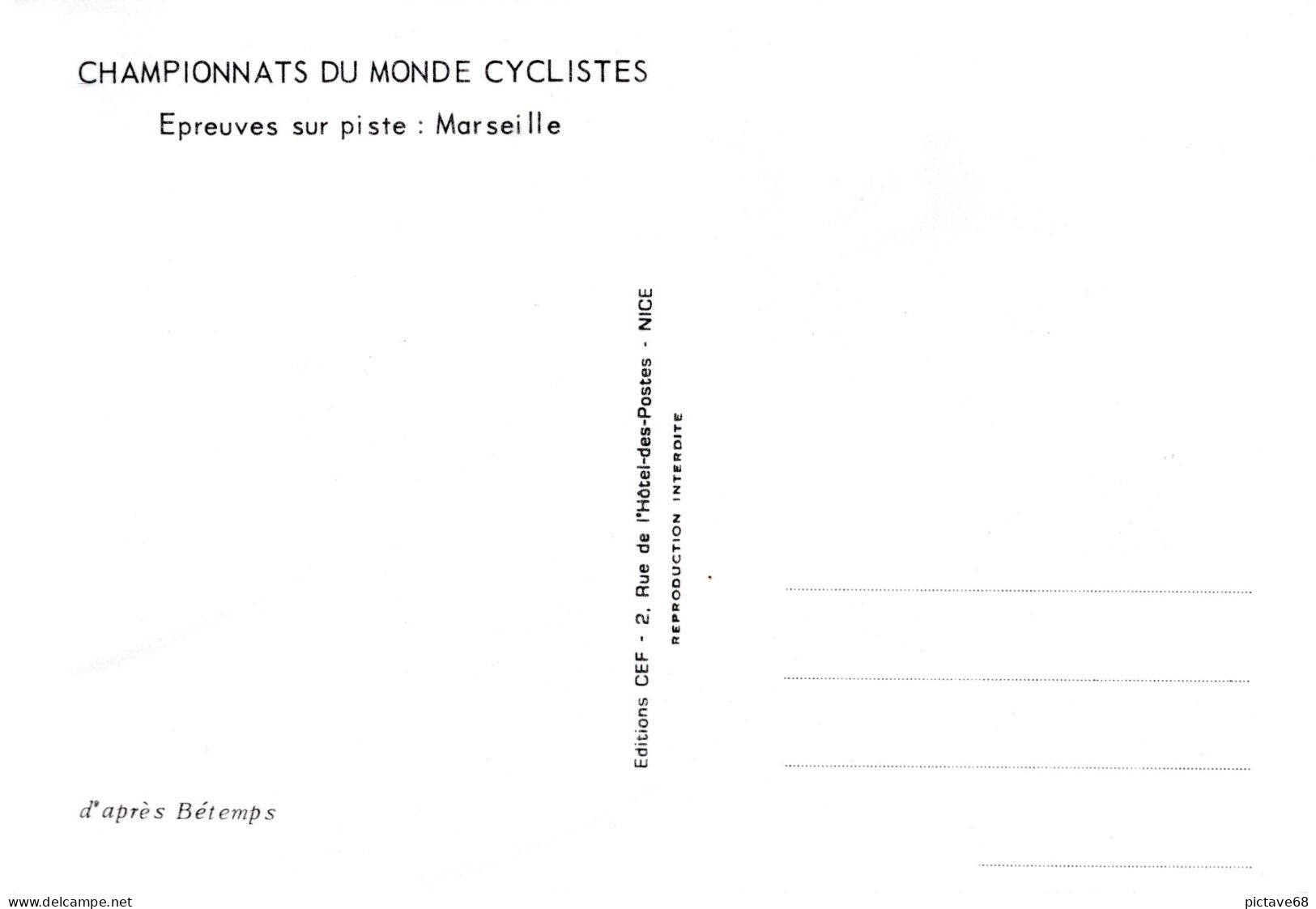 FRANCE /   CARTE CHAMPIONAT DU MONDE CYCLISTE SUR PISTE A MARSEILLE LE 27/07/1972 - Cycling