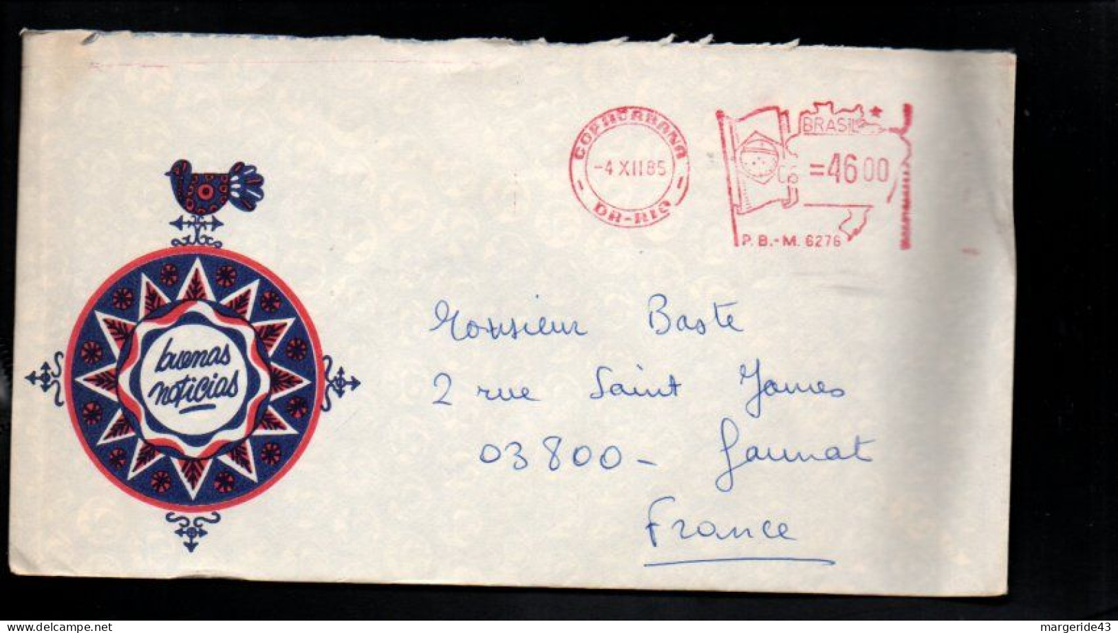 BRESIL EMA SUR LETTRE DE COPACABANA  POUR LA FRANCE 1985 - Unused Stamps