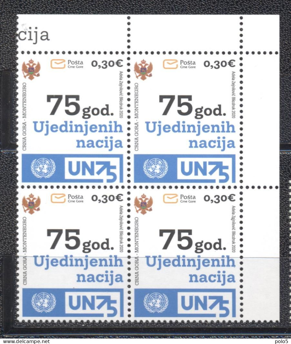 Montenegro 2020-The 75th Anniversary Of ONU Block Of 4 V - Montenegro