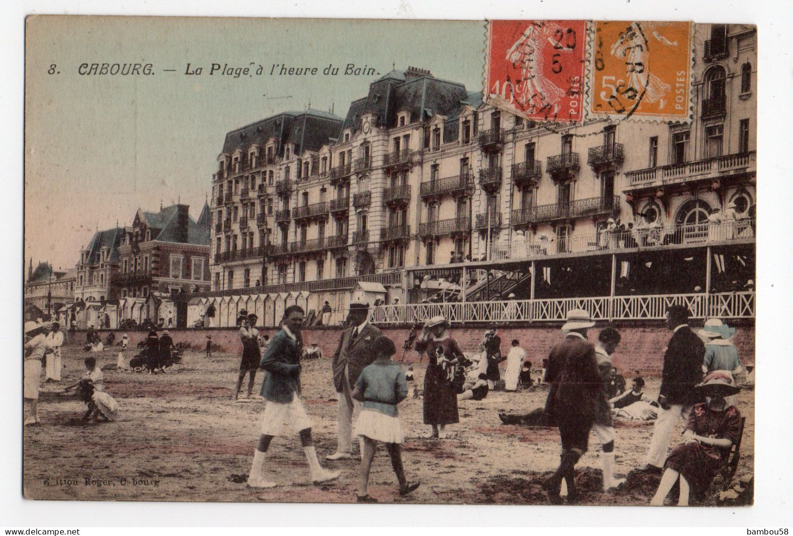 CABOURG * CALVADOS * LA PLAGE A L'HEURE DU BAIN * CABINES * Carte N° 8 Colorisée * édit. Roger - Cabourg