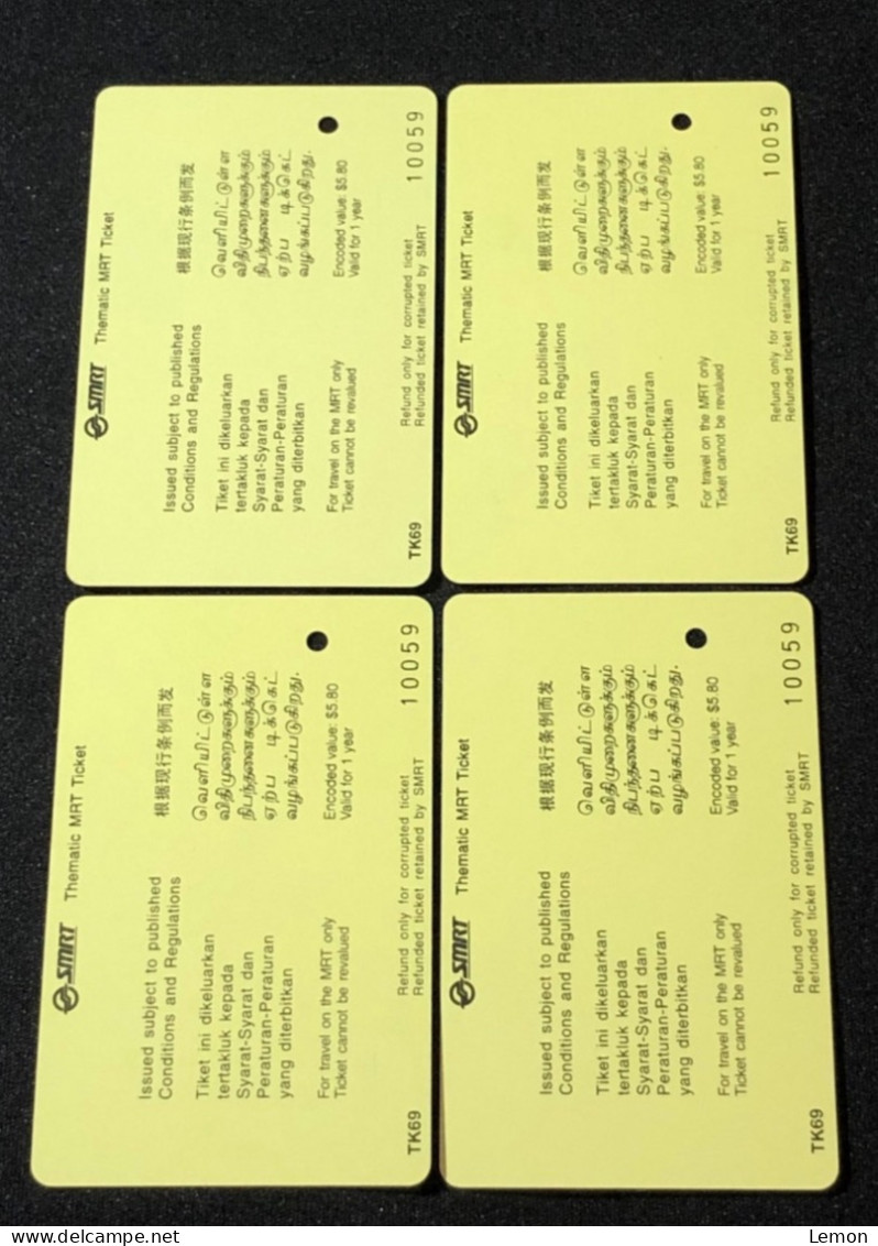 Singapore SMRT TransitLink Metro Train Subway Ticket Card, Dog, Set Of 4 Used Cards - Singapore