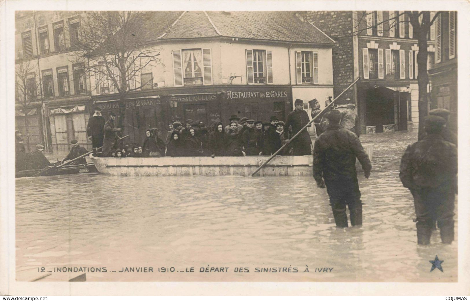 94 - IVRY _S28358_ Carte Photo - Inondation Janvier 1910 Le Départ Des Sinistrés - Restaurant Des 2 Gares - Ivry Sur Seine