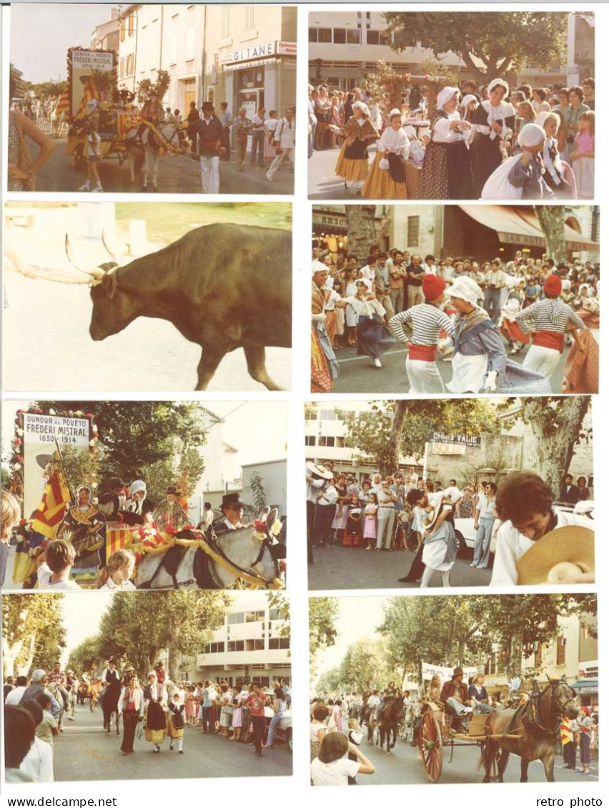 Lot 28 Photos Défilé Folklorique à Marignane, Costumes, Danses, Chevaux, Taureaux, Char De Frédéric Mistral ... - Orte