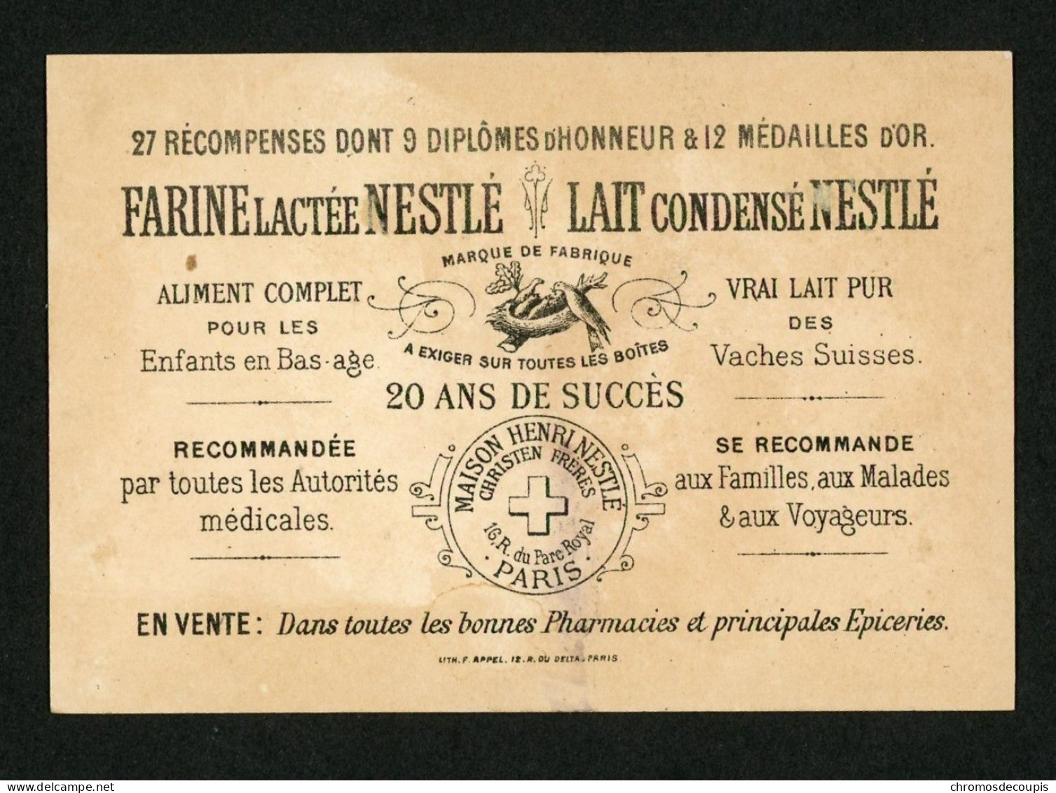 Chromo Farine Lactée Nestlé Maison Henri Nestlé Lith. Appel    Russe  Patinage Sur Glace - Andere & Zonder Classificatie