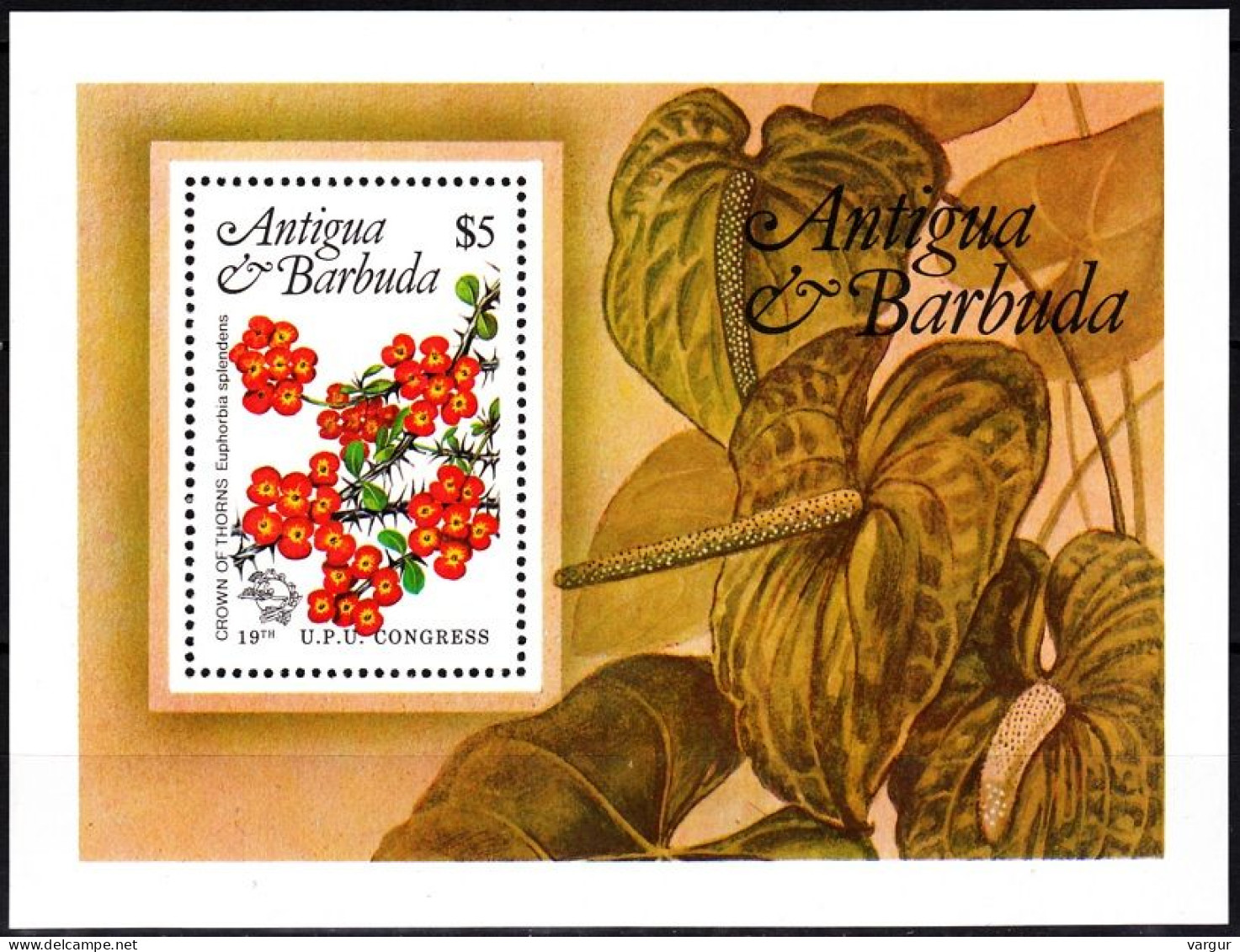 ANTIGUA & BARBUDA 1984 Flowers. Crown Of Thorns. UPU Congress. Souvenir Sheet, MNH - Sonstige & Ohne Zuordnung