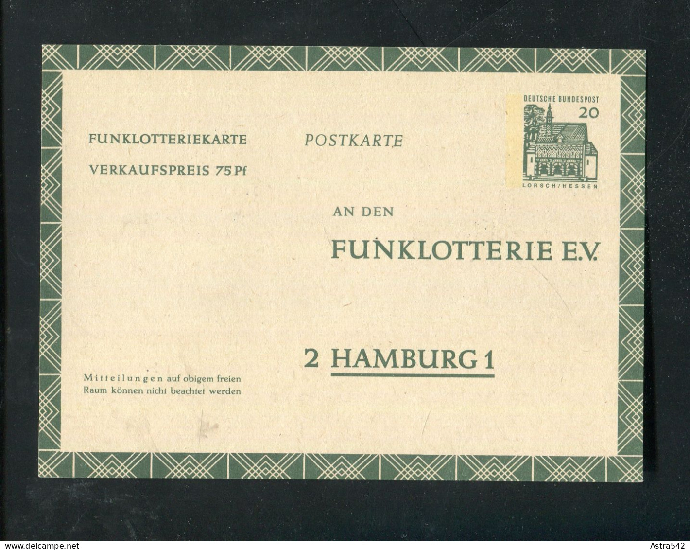 "BUNDESREPUBLIK DEUTSCHLAND" 1966, Funklotterie-Postkarte Mi. FP 12 ** (A1178) - Cartes Postales - Neuves