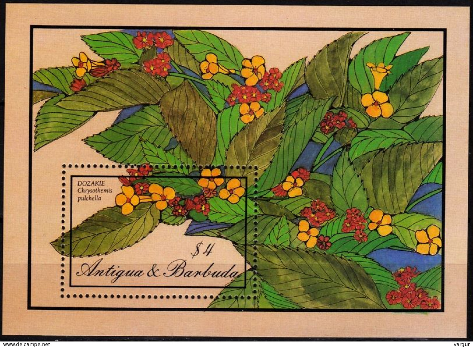 ANTIGUA & BARBUDA 1986 Flowers. Chrysothemis. Souvenir Sheet, MNH - Autres & Non Classés