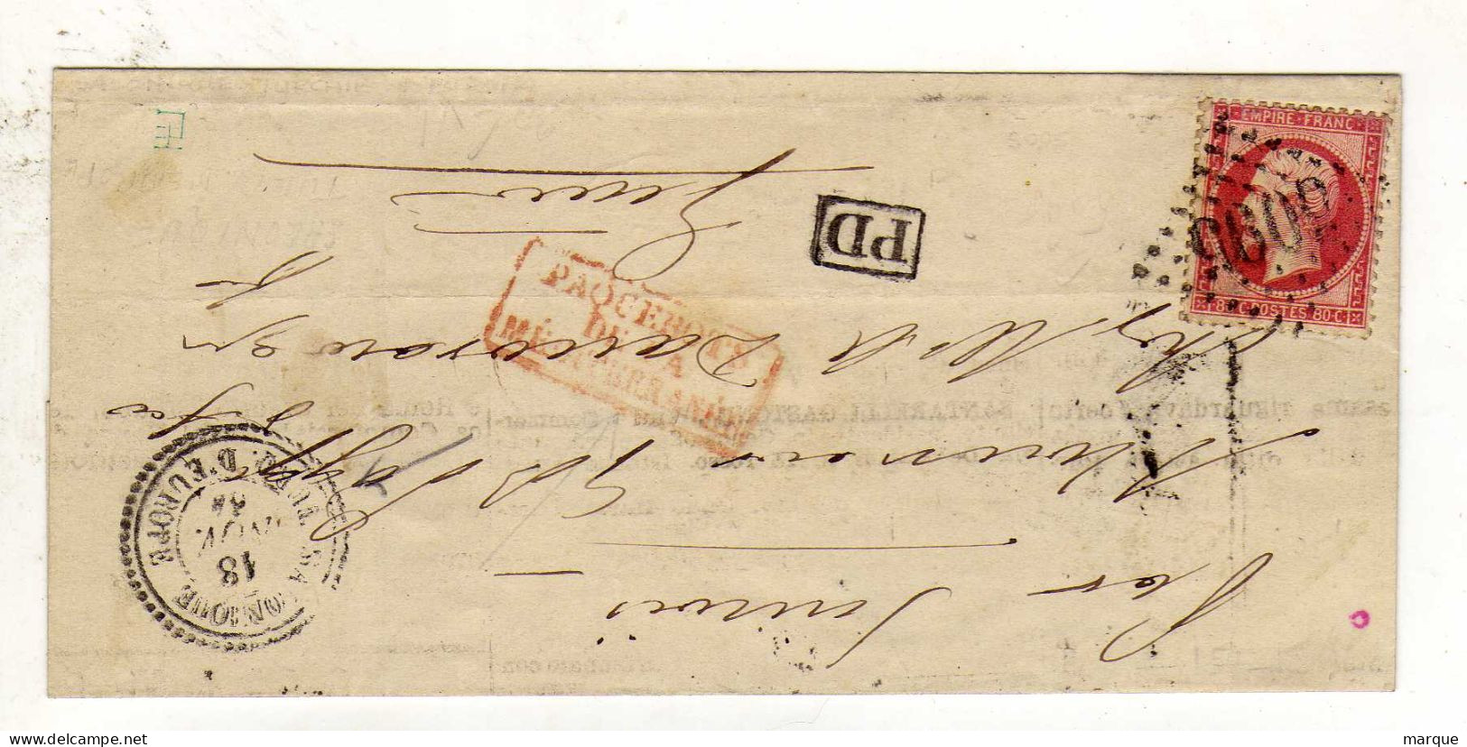 Document Avec Timbre 80c Oblitération 18/11/1864 - 1849-1876: Periodo Classico