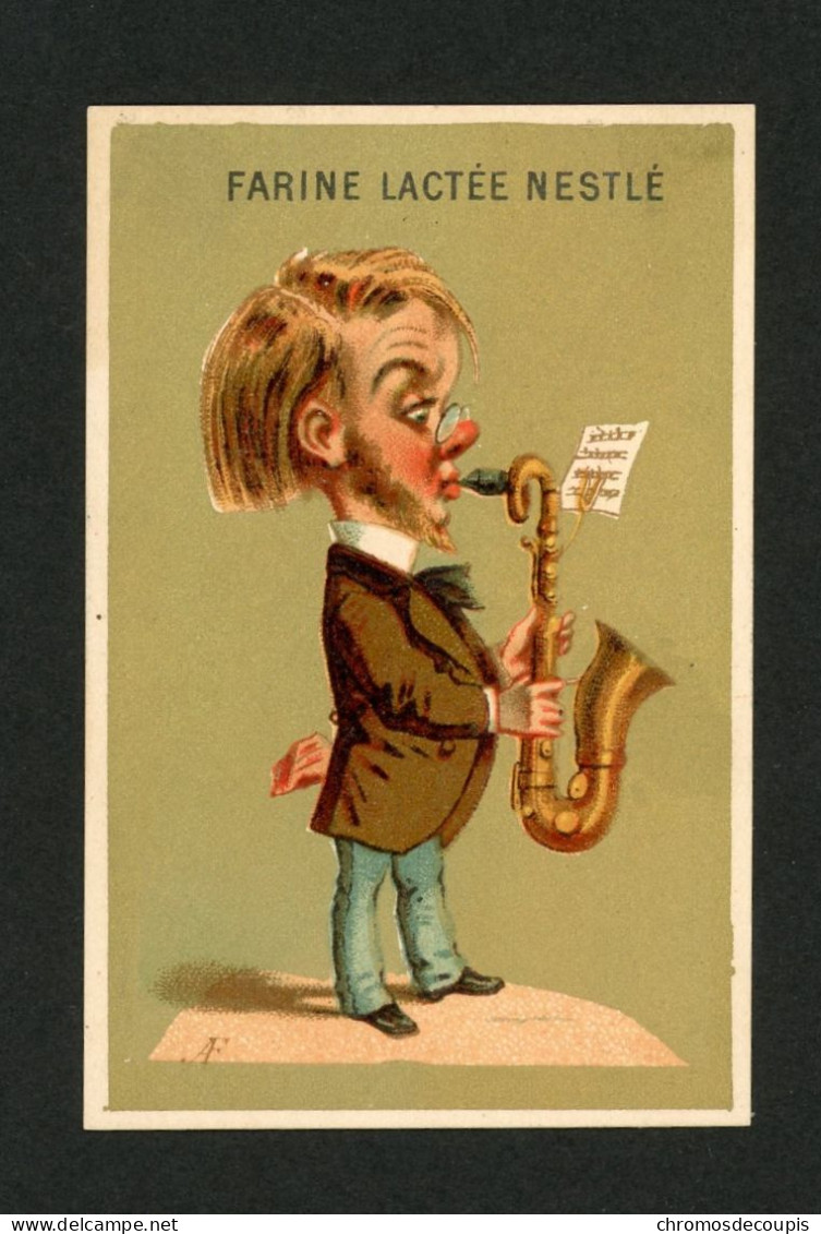 Chromo Farine Lactée Nestlé Maison Henri Nestlé Lith. Appel    Caricature Musicien - Autres & Non Classés